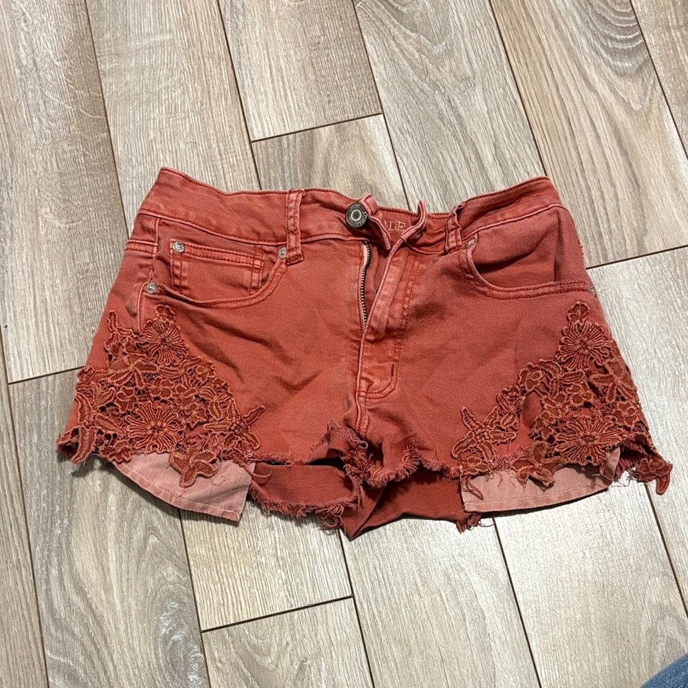 Women's Rust Lace Trim Shorts